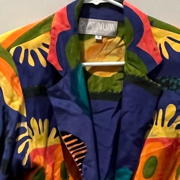 Dorothy Schoelen Platinum Psychedelic Tie Front Long Sleeve Blouse 80s VTG Small - Picture 5 of 5